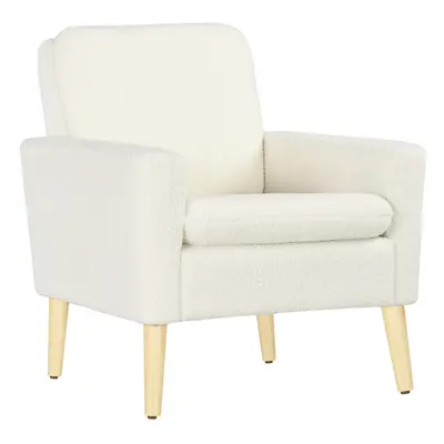 HOMCOM Modern Accent Chair with Wood Legs, Wide Seat, Teddy Armchair, Cream