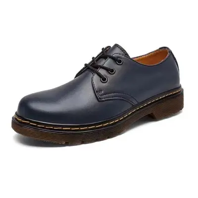 (Blue, UK 8=EU 42=260 mm) Men's Martin Boots 3-Eye Black Smooth Oxford Sole Leather Shoes Class 