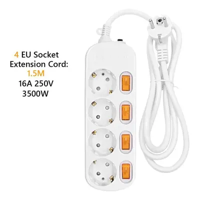 (4 hole) 3/4/5/6 Holes Power Socket European Plug Strip 1.5 Wire With Switch Eu Plug