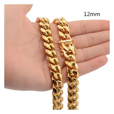 (gold, 12mm-75cm) Stainless Steel Curb Cuban Chain Necklace 40cm-75cm For Men Men Jewelry Castin