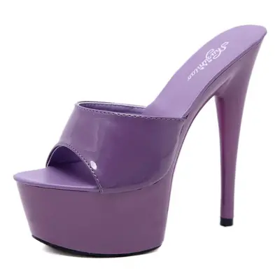 (purple, 35) 15cm Heel 5cm Platform Leather Tuote Thin High Heels Sexy Black Platform Ultra-high