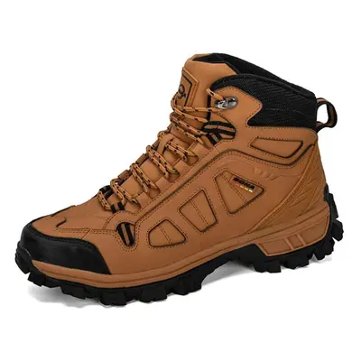 (yellow, 46) Bona Cow Split Warm Boots Men Fashion High Top Sneakers Male Winter Botas Snow Shoe