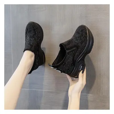 (black, 38) Women&apos;s Casual Shoes Rhinestone Platform Sports Air Cushion Shoes Plus Size