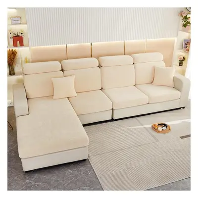 (beige, L-shaped) Thick Elastic Sofa Cushion Covers Living Room Armchair Corner Sofa Chenille Cu