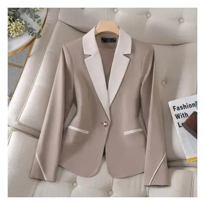 (brown, XXL) Fashion Autumn Ol Blazer Women Lapel Neck Long Sleeve Work Office Suits Casual Eleg