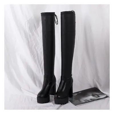 (black, 37) Sexy Knee Boots Tight Stovepipe Knight Boots Suede Round Toe Boots For Women Trend V