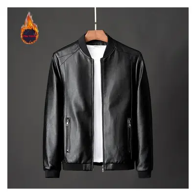 (black, L) Spring And Autumn New Men&apos;s Pu Leather Jackets Daily Leisure Motorcycle Jackets 