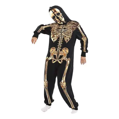 (S, Style 5) Halloween Skeleton Costume for Men Women,Front and Back Print with Zip Up Mask