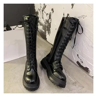 (black, 37) Women Punk Increasing Long Woman Lace Up Booties Zip Chelsea Women Shoes Chunky Plat