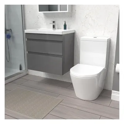 Nes Home 600mm Steel Grey Wall Hung Drawers Vanity & Close Coupled Toilet Set