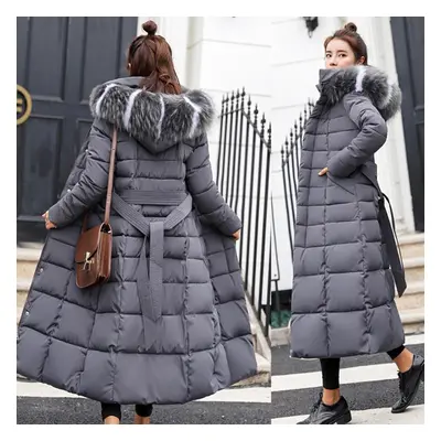 (as the picture, XL) Winter Women Down Coat Cotton Padded Parka Thickened Long Jacket