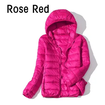 (rose red, 3XL) Women Autumn White Duck Down Jacket Coat Windproof Hooded Warm Casual Winter M-5