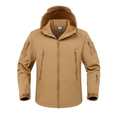 (khaki, M) Men Tactical Jacket Snow Ski Jacket Water Resistant Softshell Multi-pockets Coat