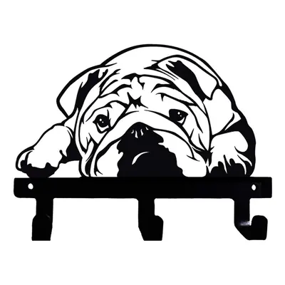 English Bulldog Resting Lazy Sleeping Shaped Black Coated Metal Wall Hook for Leash Key Kitchen 