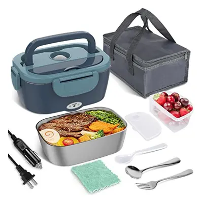 (dark green, Full set) Electric Lunch Box Food Heater 40w Electric Heating Lunch Boxes Lunch For