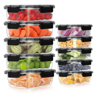 (Black) Pack Glass Meal Prep Containers, Airtight Glass Food Containers