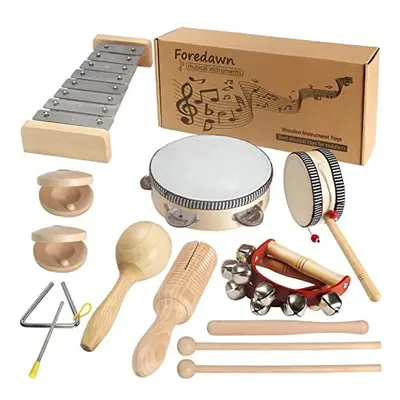 Nutural Wooden Toys Musical Instruments for Toddler Preschool Kids |Percussion Set with Xylophon