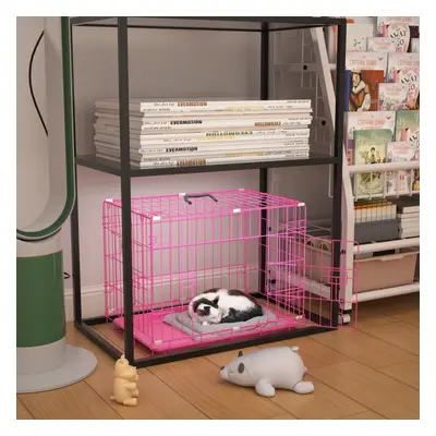 (30inch Pink) Dog Cage Puppy Pet Crate Carrier with Removable Tray Foldable for Home Travel Meta