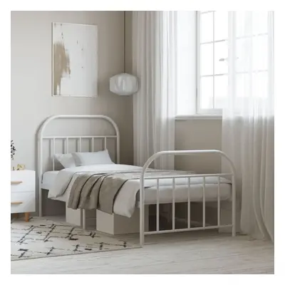 Modern Metal Bed Frame with Headboard and Footboard White 90x190 cm