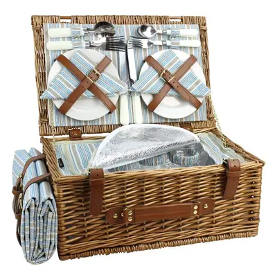 HappyPicnic Wicker Picnic Basket Set for Persons Large Willow Hamper with Large Insulated cooler