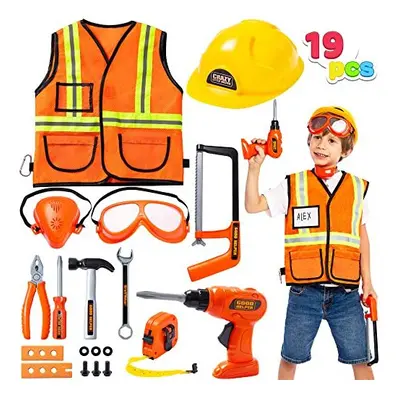 JOYIN Construction Worker Costume Role Play Tool Toys Set for Years Old Kids, Great Educational 