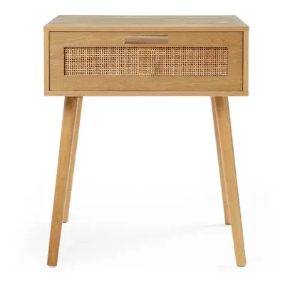 Urban Paradise Bedside Table Cane Wooden Side Table Cabinet Natural