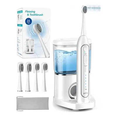 2 in Water Flosser Electric Toothbrush Combo, IPX7 Waterproof Oral Irrigator, Modes, with 500ml 