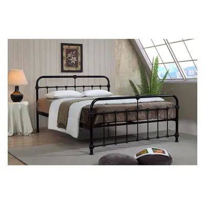 (3FT Single) Malmo Black Metal Bed Frame Hospital Style Vintage