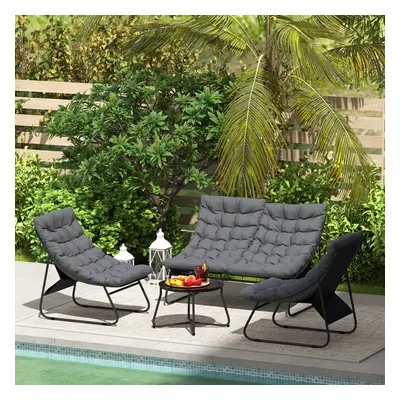 Outsunny PC Garden Furniture Set with Loveseat, Chairs, Table, Grey