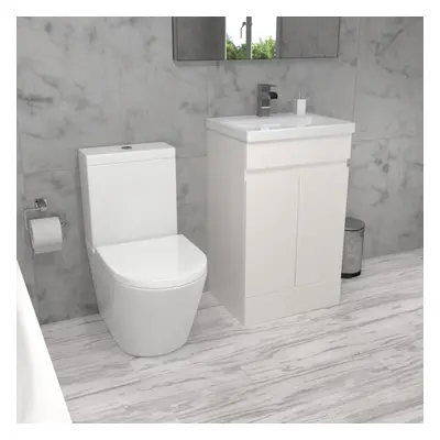 Nes Home Alaska 500mm White Freestanding Basin Vanity & Close Coupled Toilet