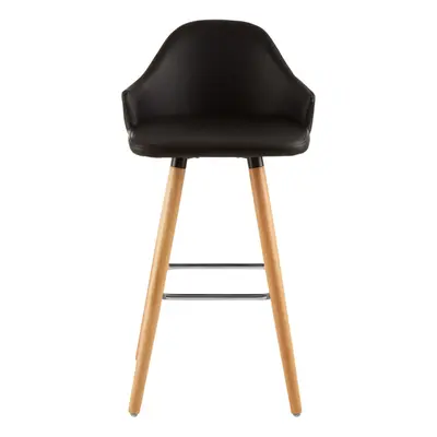 Black Curved Backrest Bar Stool, Comfortable Seating Faux Leather Bar Stool, Easy to Clean Kitch