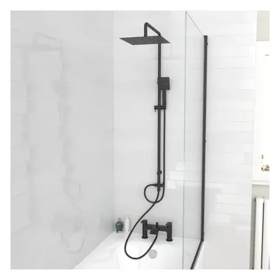 Nes Home Square Shower Mixer Tap, Handset & Riser Rail Kit Matte Black