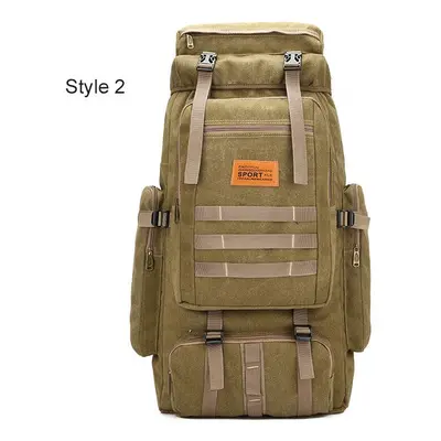 (Style Khaki) 60L Large Military Bag Canvas Backpack Tactical Bags Camping Hiking Rucksack Army 