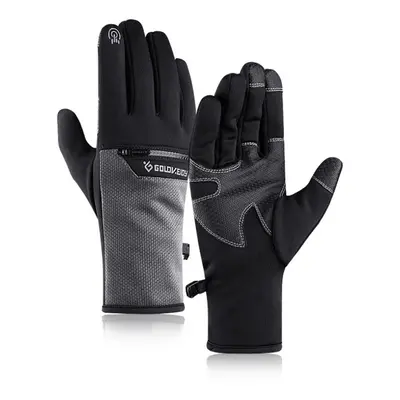 (Gray, L) Outdoor Sports Non-slip Winter Warmth Ski Glove With Zipper Pocket For Men Women Water