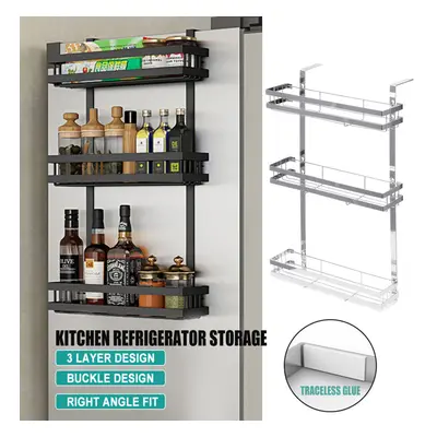 (Silver) Kitchen Refrigerator Storage Rack Refrigerator Side Hanger Rack Holder Shelf Guardrail