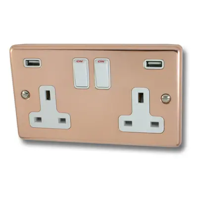 Contour Copper Double Socket with USB (White Switch) - CBC910W