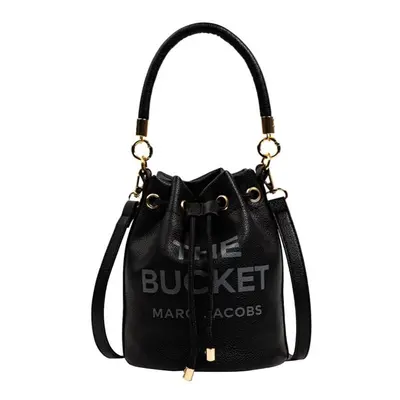 (Black) Bucket Handbag Women Leather Drawstring Shoulder Crossbody Bag Daily Travel Gift