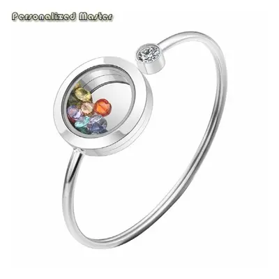 Letters Name Round Floating Charm Locket Living Memory Bangle Bracelet with Birthstones DIY Jewe