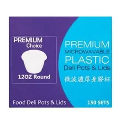 Premium Choice Microwavable Plastic Food Deli Pots & Lids 12oz Round Sets (150s)