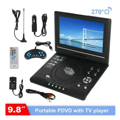 9.8" inch LCD Screen HD TV Portable DVD CD Player 270Â° Swivel Player