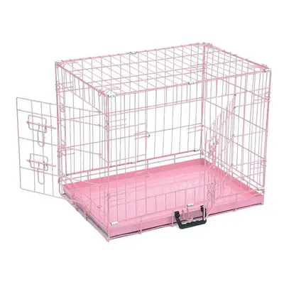 (30inch, Pink ) Dog Crate Lockable Puppy Cage with Folding Design