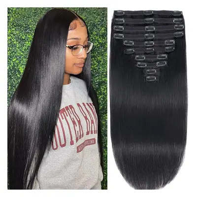 CanaryFly Clip in Hair Extensions Real Human Hair 26inch 10Pcs with 24Clips 150g Straight Clip i