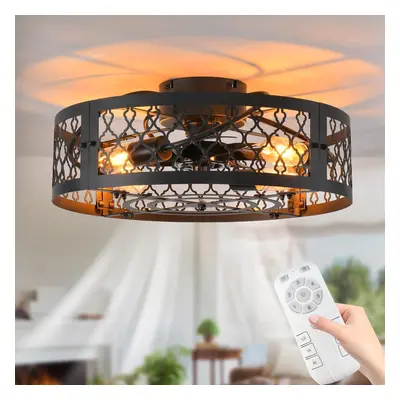 (Black, Lights) Ceiling Fan with Lights Industrial Style Farmhouse Ceiling Fan 50cm Metal Cage L