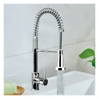 Chrome Monobloc Kitchen Sink Mixer Tap Swivel and Spring Spout Pull Out Hose Spray Single Lever 