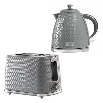 (Grey) DAEWOO Argyle Retro Set Kettle and Toaster Matching Bundle Slice Browning Control Easy Cl