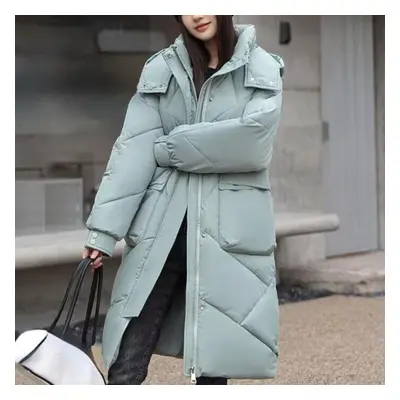 (green, M) New Winter Women Parka Hooded Jackets Thicken Warm Cotton-padded Puffer Coats Casual 