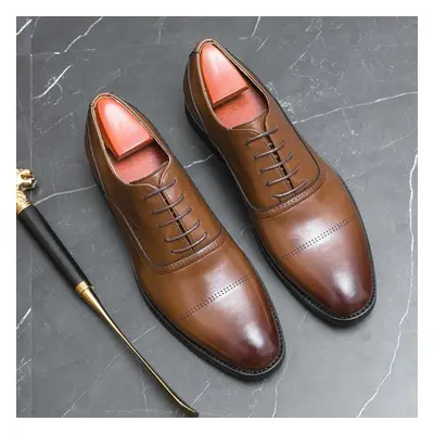 (brown, 39) New Men&apos;s Dress Leather Shoes Luxury Fashion Groom Wedding Shoes Men England St