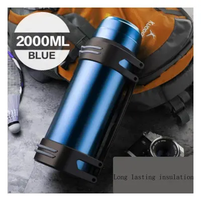 (blue, 2000ml) Thermos Bottle 2/3/4l Vacuum Stainless Steel Tea Bottle Water Mug Cup Heat Thermo