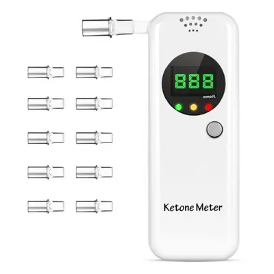 (white) Ketone Breath Tester, Digital Ketone Breathalyzer With Mouthpieces