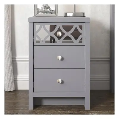 (Iris - Drawer Bedside, Grey) Drawer Nightstand Modern Cabinet with Mirrored Drawer - Bedroom Or